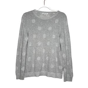 LIZ CLAIBORNE Metallic Silver Sweater Polka Dot Crew Neck Oversized Fit Size L